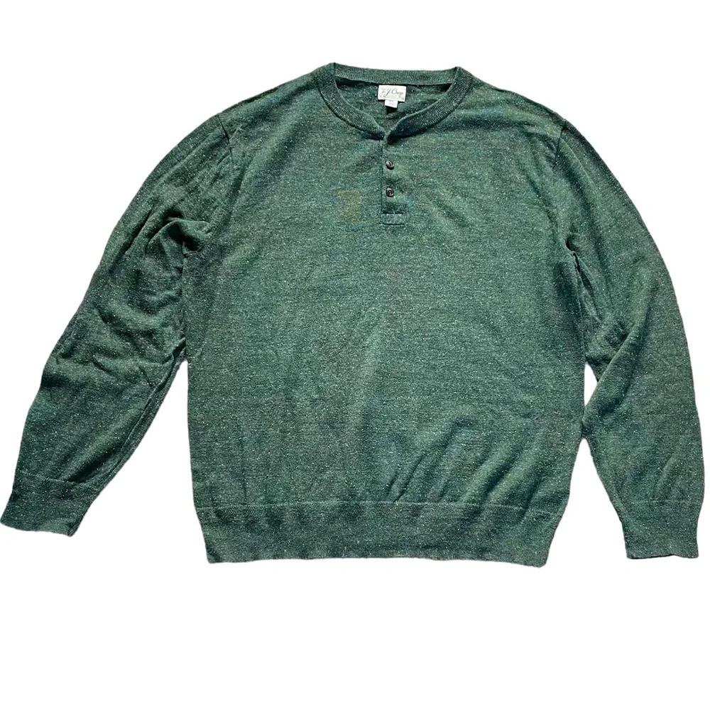 J. Crew Knitted Cotton and Silk Blend Sweater Men’s XL Forest Green Henley